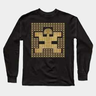 Digital Rendering of a Pre-Columbian Pectoral Pattern in Gold Leaf on Black Long Sleeve T-Shirt